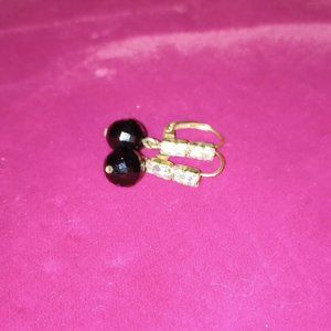 SIGNED HV Rolled GOLD Black Crystal & Baguette Lever Back Earrings